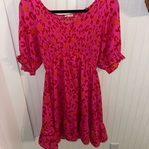bright pink leopard print babydoll dress